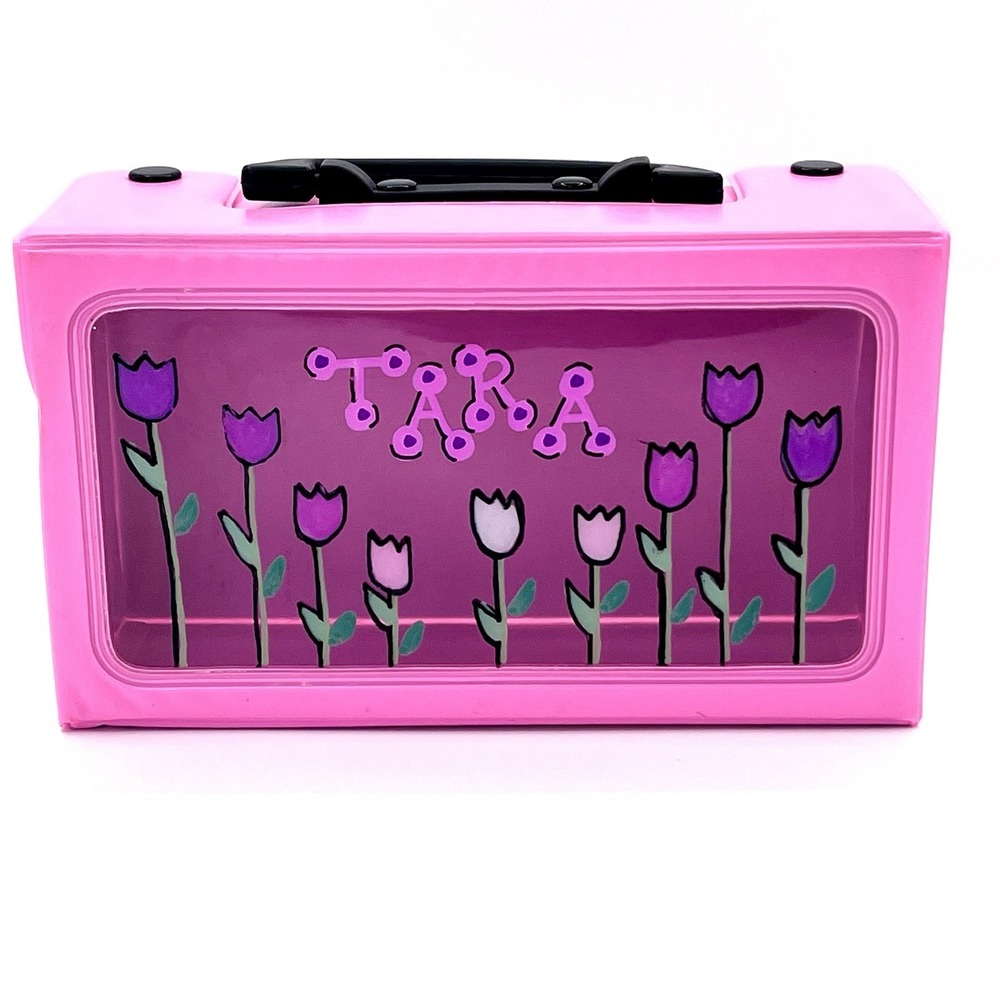 Vintage 80s 90s Vinyl Retro Hot Pink Carry Case Cassette Birthday TARA Vtg - Picture 2 of 7